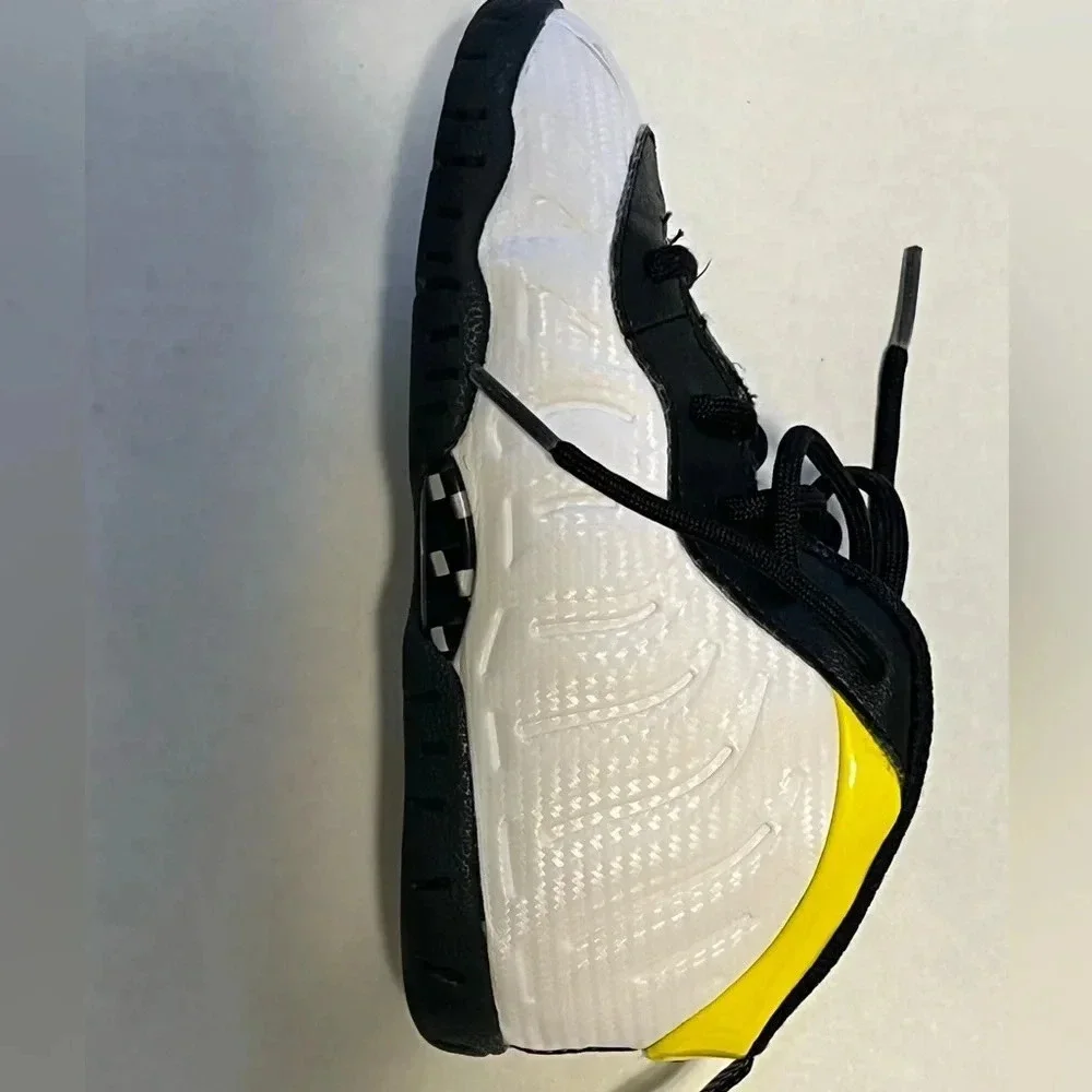 Nike Little Posite Foamposite kids tennis shoes size 10C yellow trim black white
